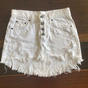 CARMAR white distressed denim skirt